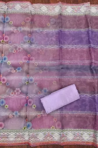 Chic purple organza sequence dress material with dupatta
