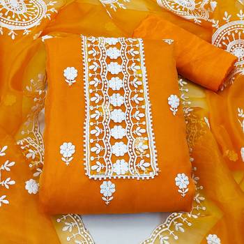 Yellow heavy thread embrodiery and fancy border with embroidered dupatta organza dress materials 2
