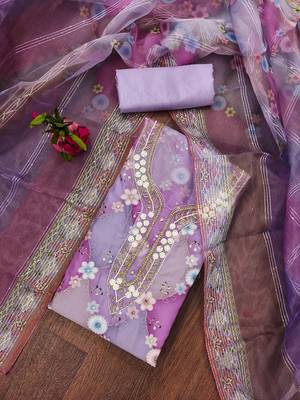 Chic purple organza sequence dress material with dupatta 5