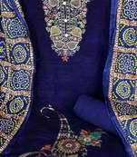 Blue designer weaving and fancy border with bandhani printed dupatta banarasi jacquard dress materials