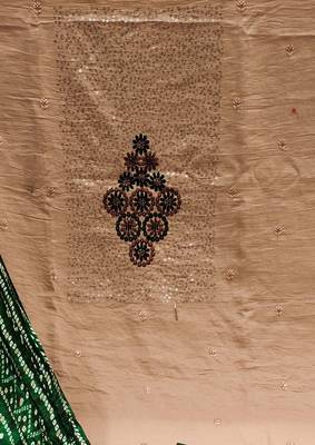 Beige heavy thread sequence embrodiery and fancy border with designer bandhani print dupatta cotton dress materials 4