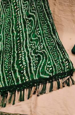 Beige heavy thread sequence embrodiery and fancy border with designer bandhani print dupatta cotton dress materials 5