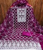 Magenta heavy thread embrodiery and fancy border with designer embroidered dupatta organza dress materials