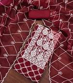 Maroon heavy thread embrodiery and fancy border with designer embroidered dupatta organza dress materials