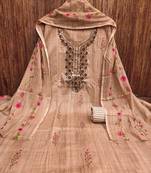 Beige Sequin Embroidered Unstitched Dress Material with Printed Dupatta
