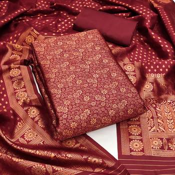Maroon Jacquard Silk with Heavy Weaving and Zari Work Dress Material 2