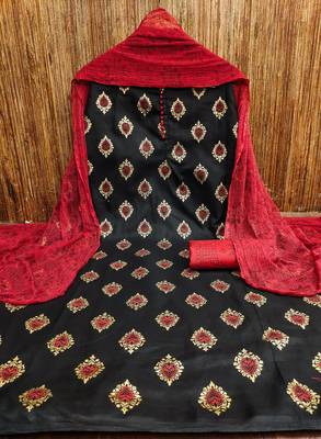 Black designer print work slub cotton dress materials 1