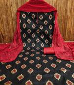 Black designer print work slub cotton dress materials