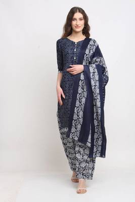 Blue Cotton Blend Printed Ready to Wear Salwar Suit 1