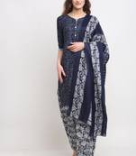 Blue Cotton Blend Printed Ready to Wear Salwar Suit