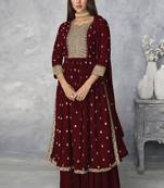Maroon Nyra Cut Kurta Set