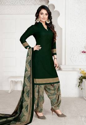 Elegant Dark Green Crepe Salwar Kameez with Round Neck and Dupatta 1