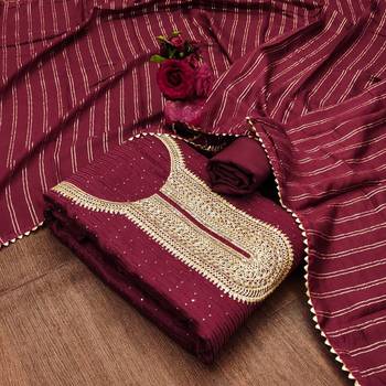 Maroon sequins chanderi dress materials 1