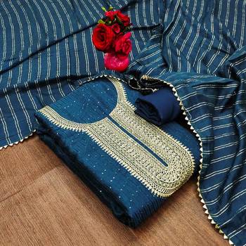 Blue sequins chanderi dress materials 1