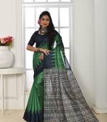 Green Arushi Style Tussar Blend silk Temple Printed tussle work Saree with Blouse 