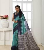 Sky Blue Arushi Style Tussar Blend silk Temple Printed tussle work Saree with Blouse 