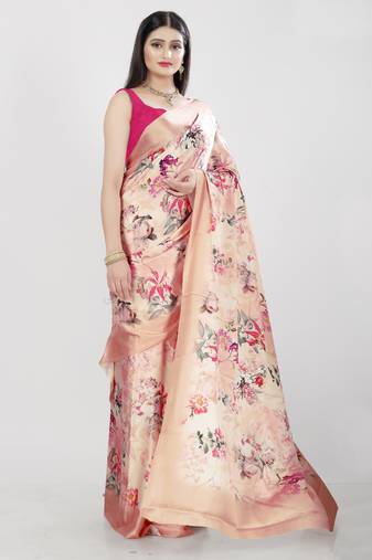 Women'S Multicolor Pure Japan Satin Digital Printed Designer Saree With Blouse