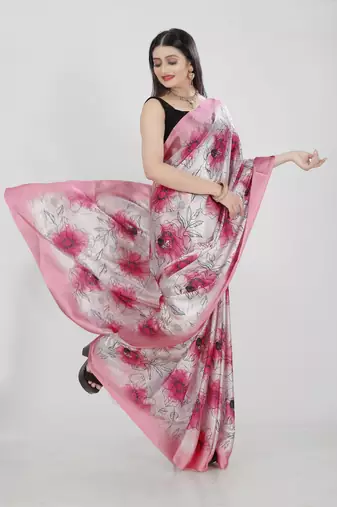 Women'S Multicolor Pure Japan Satin Digital Printed Designer Saree With Blouse