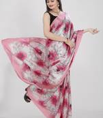 Women'S Multicolor Pure Japan Satin Digital Printed Designer Saree With Blouse