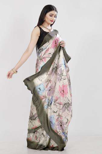 Women'S Multicolor Pure Japan Satin Digital Printed Designer Saree With Blouse