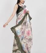 Women'S Multicolor Pure Japan Satin Digital Printed Designer Saree With Blouse