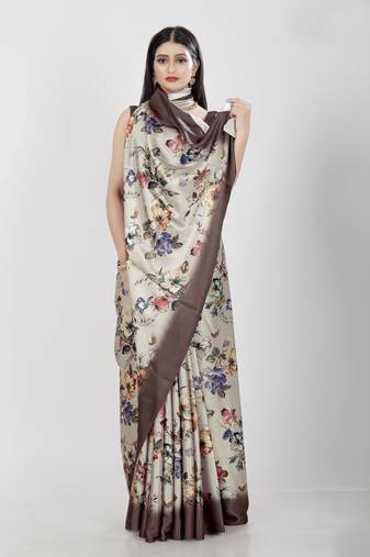Women'S Multicolor Pure Japan Satin Digital Printed Designer Saree With Blouse