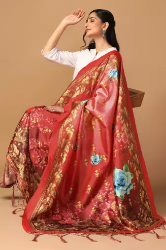 Digital print assam silk dupatta for women and girls to wear on gown chaniya choli kurti etc