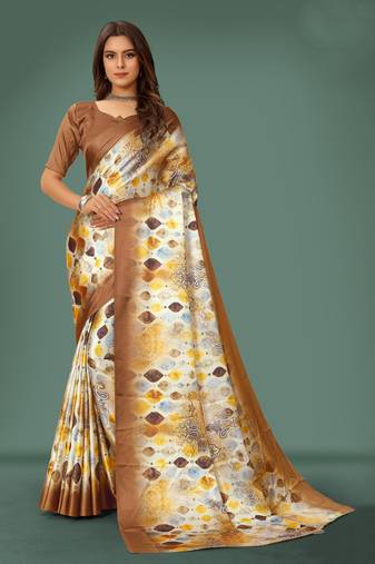 Women'S Multicolor Pure Japan Satin Digital Printed Designer Saree With Blouse