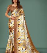 Women'S Multicolor Pure Japan Satin Digital Printed Designer Saree With Blouse