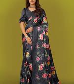 Women'S Multicolor Pure Japan Satin Digital Printed Designer Saree With Blouse