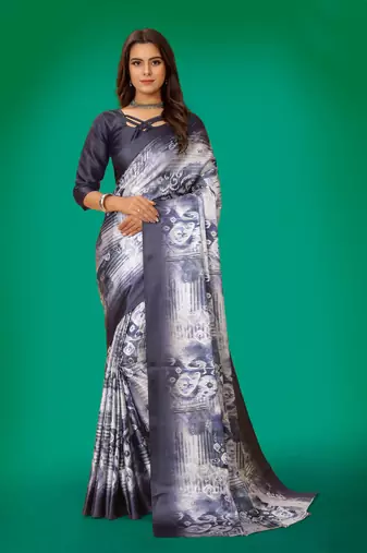 Women'S Multicolor Pure Japan Satin Digital Printed Designer Saree With Blouse