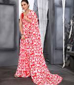 Women'S Red Faux Georgette Digital Printed Designer Saree With Blouse