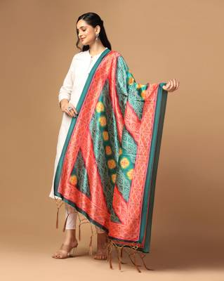 Digital print assam silk dupatta for women and girls to wear on gown chaniya choli kurti etc 2