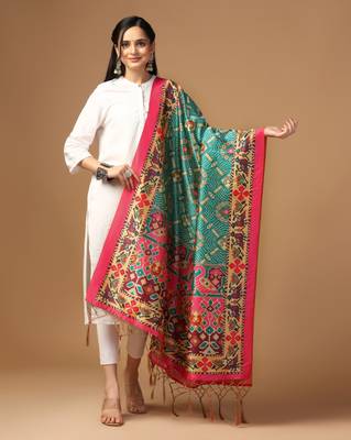 Digital print assam silk dupatta for women and girls to wear on gown chaniya choli kurti etc 1