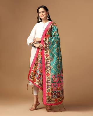 Digital print assam silk dupatta for women and girls to wear on gown chaniya choli kurti etc 2