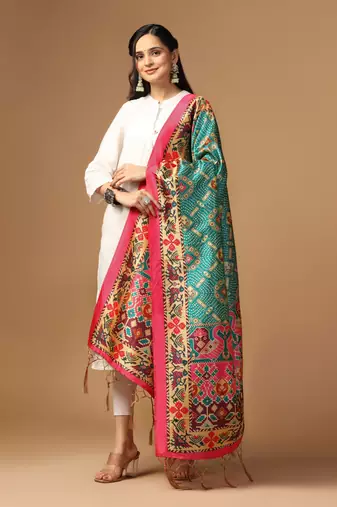 Digital print assam silk dupatta for women and girls to wear on gown chaniya choli kurti etc
