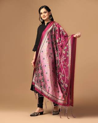 Digital print assam silk dupatta for women and girls to wear on gown chaniya choli kurti etc 1