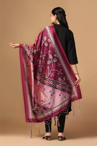 Digital print assam silk dupatta for women and girls to wear on gown chaniya choli kurti etc