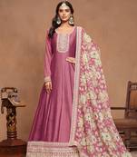 Pink embroidered art silk semi stitched anarkali suit