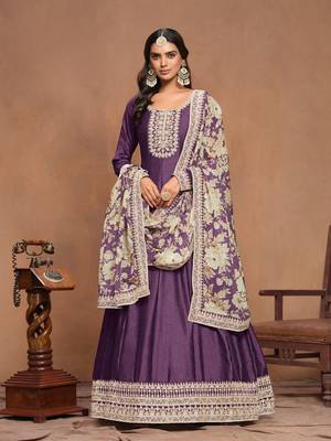 Purple embroidered art silk anarkali suit 2
