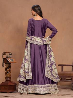 Purple embroidered art silk anarkali suit 3