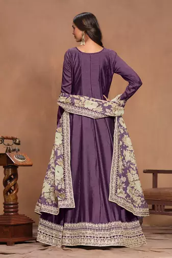 Purple embroidered art silk anarkali suit