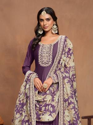 Purple embroidered art silk anarkali suit 4