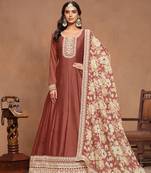Coffee embroidered art silk semi stitched anarkali suit