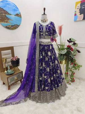 Purple COlour Designer Heavy Embroidery Work Festival Wear Full Stitched Lehenga Choli 1