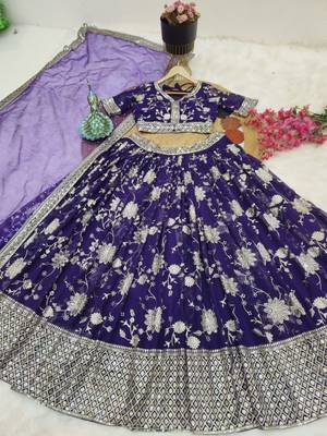 Purple COlour Designer Heavy Embroidery Work Festival Wear Full Stitched Lehenga Choli 4