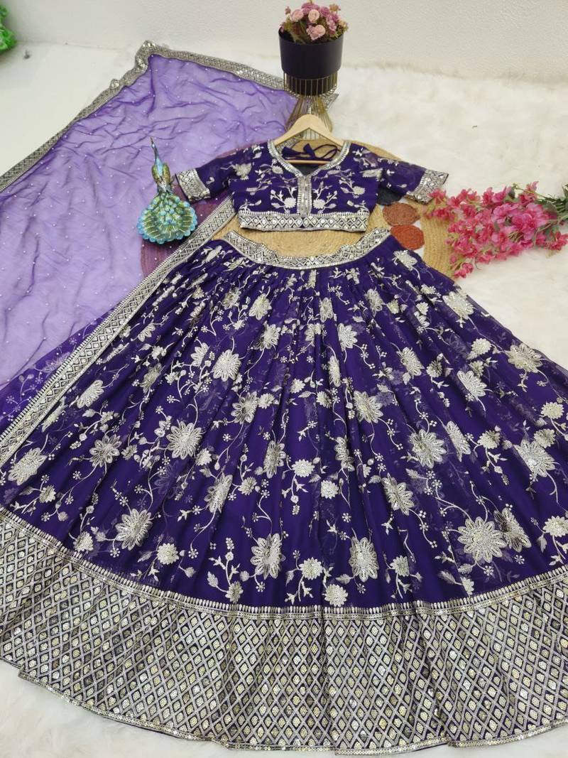 Purple COlour Designer Heavy Embroidery Work Festival Wear Full Stitched Lehenga Choli