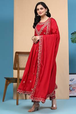  Vichitra Silk Sequence Embroidery Anarkali Kurta Pant Salwar Suit Set Kurta Set for Women 1