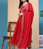 Trendmalls  Vichitra Silk Sequence Embroidery Anarkali Kurta Pant Salwar Suit Set Kurta Set for Women