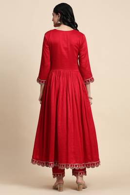  Vichitra Silk Sequence Embroidery Anarkali Kurta Pant Salwar Suit Set Kurta Set for Women 3